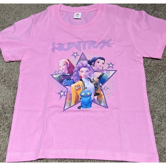 Kpop Demon Hunters Girls Graphic T-Shirt Pink Girls 5-6 YR new - Picture 3 of 4